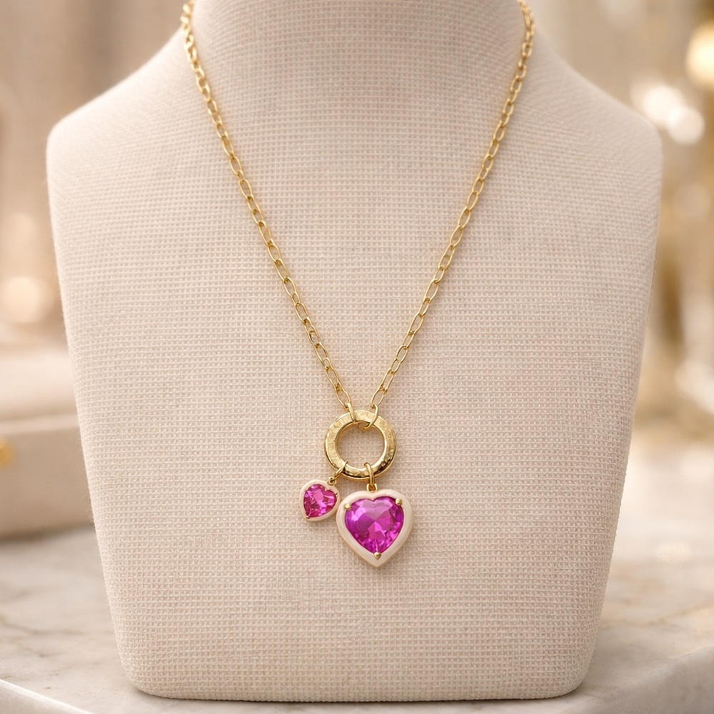 Kate Spade Gold Necklace with Pink Heart Charms